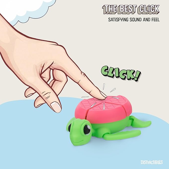 Distractible Turtle Fidget Toy, Articulating Design with Shell Clickers, Pocket-Sized & Durable, Sensory, Stress Relief, ADHD, Autism & Stim (Green-Pink)