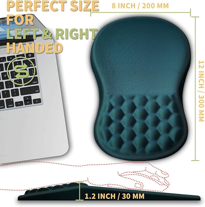 Ergonomic Wrist Rest Mouse Pad with Massage Design, Non-Slip Memory Foam, Relief for Carpal Tunnel Pain, Green
