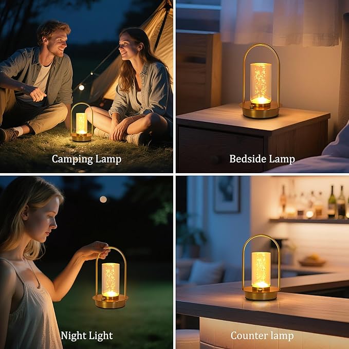 Cordless Table Lamp,Outdoor Rechargeable Small Touch LED Lamp 3 Colors Dimmable Light Aesthetic Pretty Decorative Battery Powered Lamp for Bedside,Living Room,Patio,Bedroom,Kitchen (Cylinder Droplet)