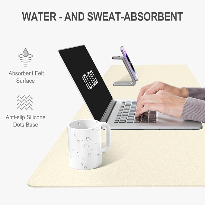 Auhoahsil Felt Desk Mat, Minimalist Large Mouse Pad XL 31.5 x 11.8 in, Desk Matt for Desktop, Keyboard, Laptop, Computer, Office, Work from Home, Gaming, Beige