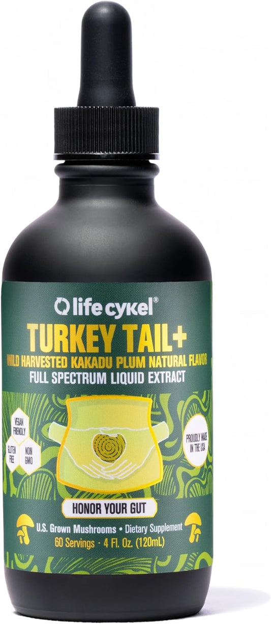 Life Cykel - Turkey Tail Mushroom Liquid Extract with Kakadu Plum - Immune Support & Digestive Health Prebiotic Supplement - Vegan, Non-GMO and Gluten Free - 4 Fl Oz
