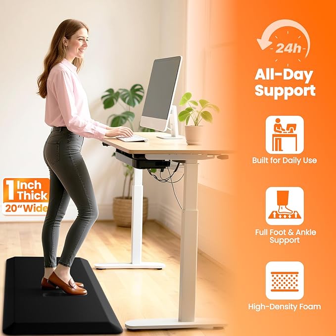 Kitchen Mats for Floor, 1 Inch Extra-Thick Kitchen Rugs, Non-Slip & Waterproof Standing Desk Mat, Comfort Anti Fatigue Mats for Kitchen Floor, Home, Sink, Office (20" X 39", Black)