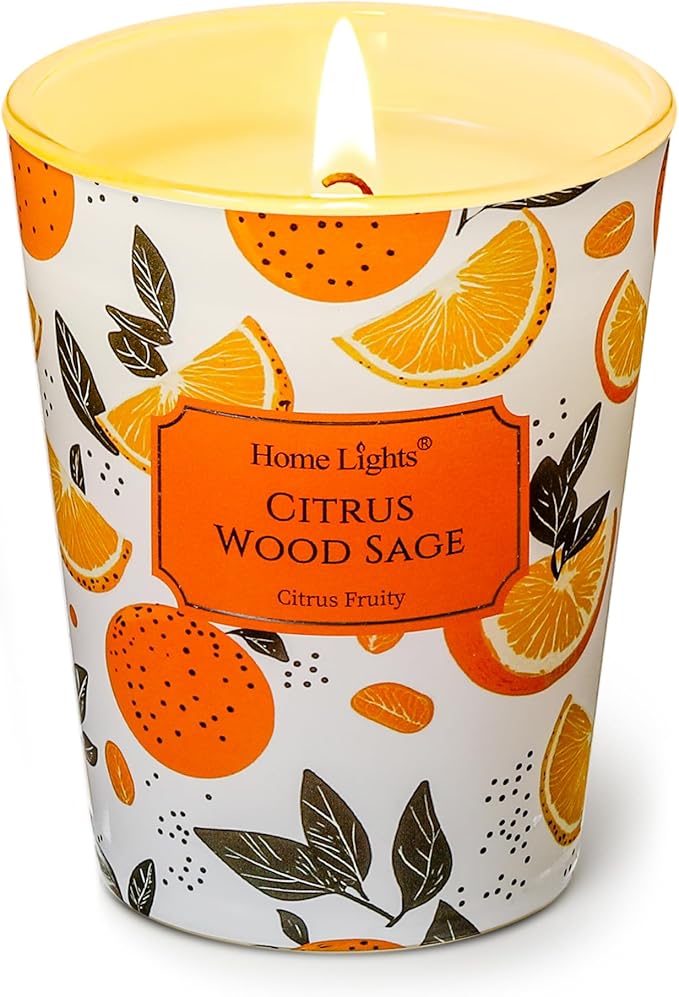 HomeLights Citrus Wood Sage Scented Candles | 6.7oz Soy Candles Eclectic Mixed Styles Large Candle Jars | Ideal Candle Gifts for Events, Home Decor Stress, Relief & Relaxation