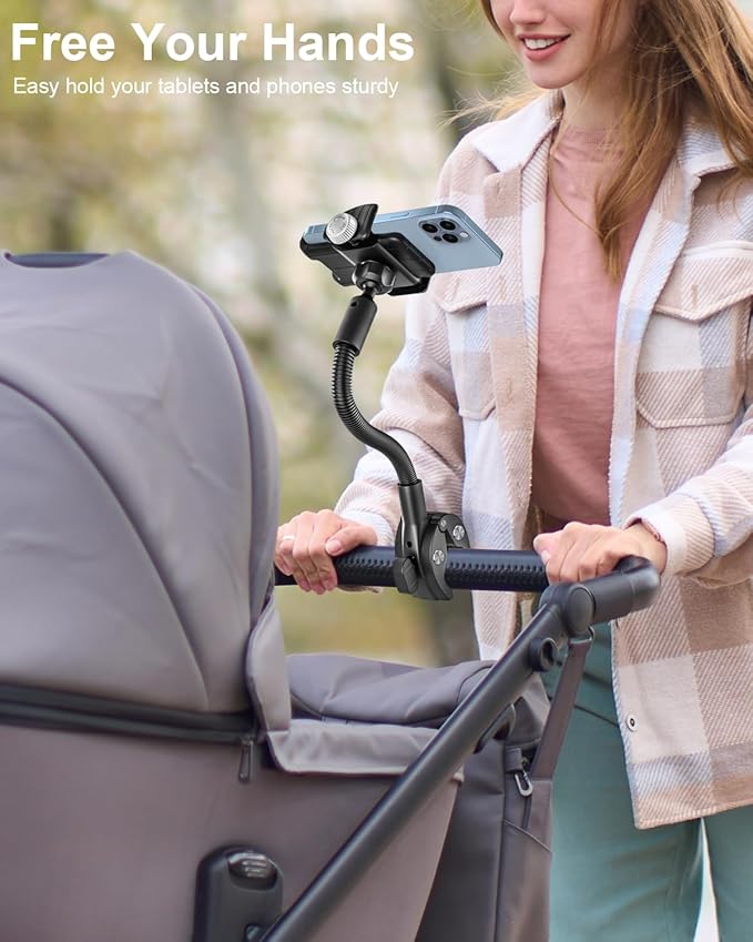 woleyi Gooseneck Phone Mount for Treadmill, Spin Bike Phone Holder Handlebar Clamp for Exercise Bike Peloton, Stationary Indoor Cycling, Stroller, for iPhone 16 Pro Max/15/14/13/12/11, 4-7" Smartphone