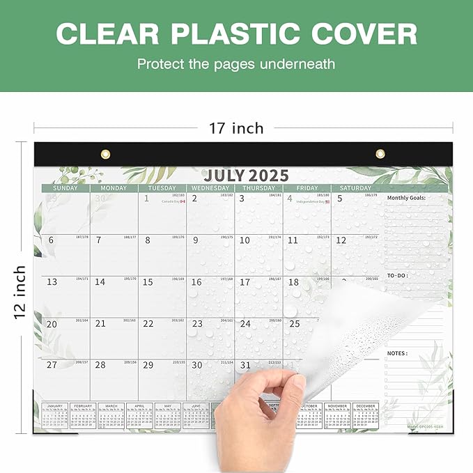 Ospelelf 2025-2026 Calendar Magnetic Desk Wall Desktop Monthly Planner from July 2025 to December 2026 Large To Do Pad with Plastic Cover for Office 17" X 12" Plant