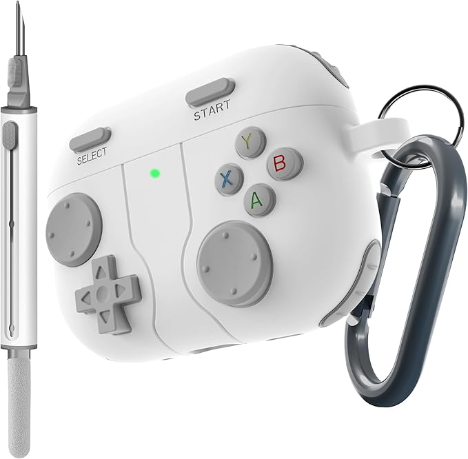 for AirPods Pro 3 Case(2025) DamonLight Game Case Shock-Proof Protective Silicone with Cleaning Pen and Keychain Accessories for Apple Airpods Pro 3rd Generation (White)