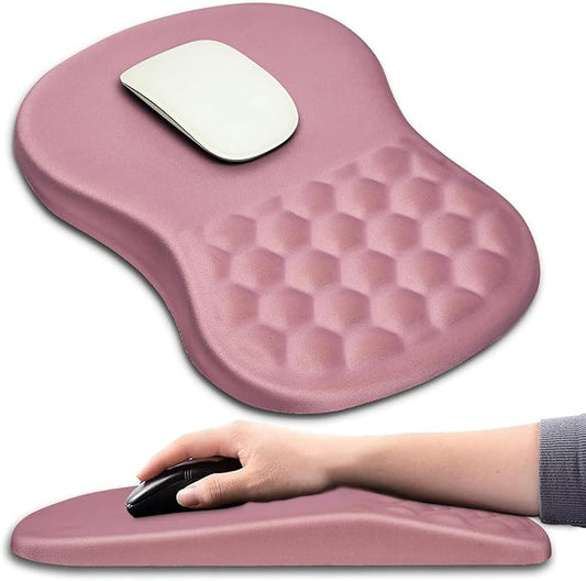 Hokafenle Ergonomic Mouse Pad Wrist Support with Massage Design, Wrist Rest Pain Relief Mousepad with Memory Foam&Non-Slip PU Base, Mouse Pads for Wireless Mouse & Desk (12x8 inch,Pink)