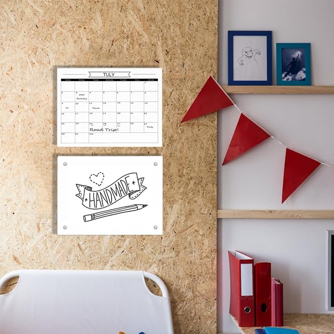 Glass Dry Erase Monthly Calendar Whiteboard for Wall, 11.8" x 15.7" Small Monthly Planner White Board for Home Kitchen, Office, Frameless(GlassB-WH-3040)