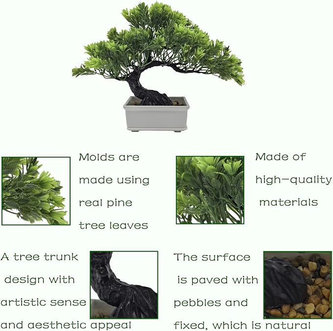 Artificial Bonsai Pine Tree Fake Desk Plants Commercial Reception Charm Adornment Home Decor Office Bookshelf Decor (Warm Colors)
