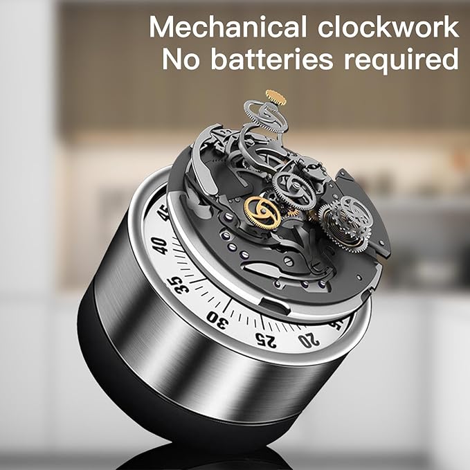 2pcs Magnetic Mechanical Kitchen Visual Timer, Countdown 60 Minute Wind Up Reminder Tool for Baking Cooking Steaming Tanning Learning White