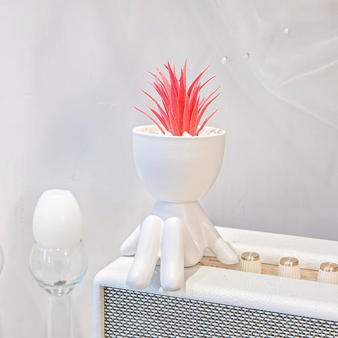 3PCS Human-Shaped Potted Artificial Plants Office Decor for Women and Men, Small Fake Plants Decor for Bedroom and Bathroom, Cute Faux Succulent Desk Decor for Office and Home, Pink