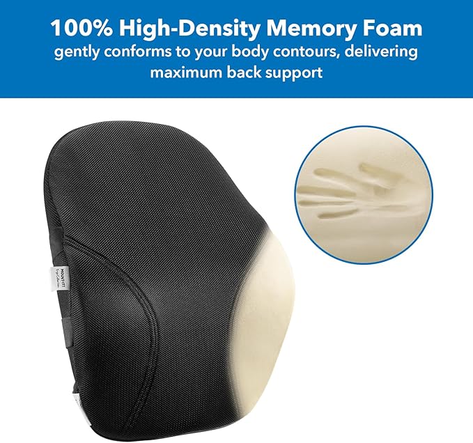 Mount-It! Office Chair Cushion, Lumbar Support Pillow for Office Chair, Back Support Pillow for Desk Chair, Gaming, Home or Car with Memory Foam Filling, Relief Back Pain Improve Posture, Black Large
