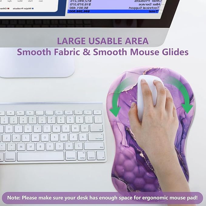 Mouse Pad Wrist Support, Laokiiy Ergonomic Mouse Pad with Wrist Rest, Comfortable Computer Mouse Pad for Laptop, Pain Relief Mousepad with Non-Slip PU Base Purple