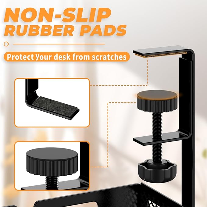 Under Desk Cable Management Tray, 15.7'' No Drill Steel Desk Cable Organizers, Wire Management Tray Cable Management Rack (2 Packs-Black)