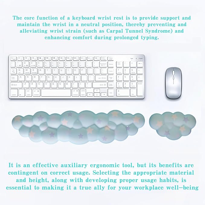 Cloud Wrist Rest Set for Keyboard and Mouse, Includes Cute Coaster, with Computers and Laptops (Blue Colorful Star Set)