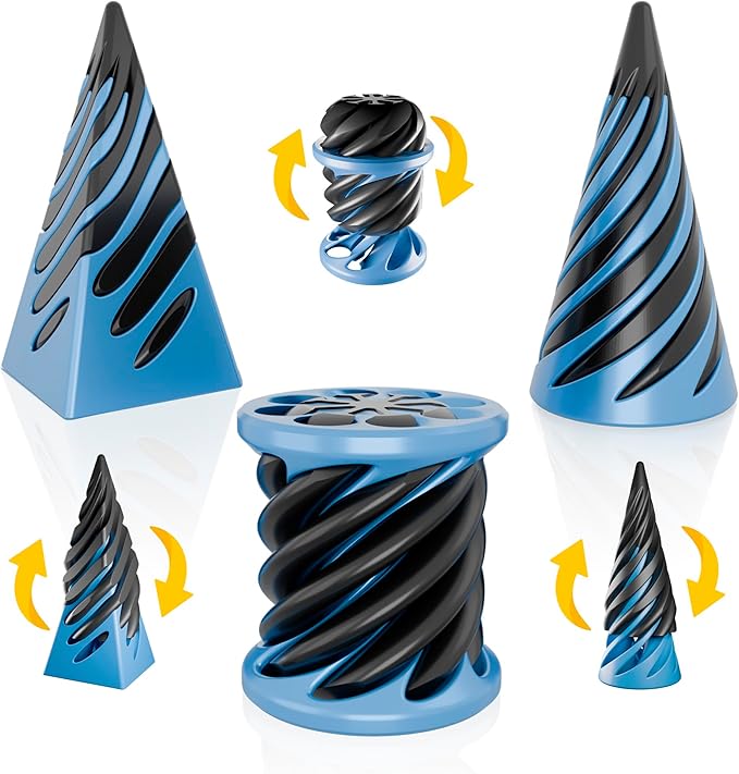 Sensory Fidget Toys Adults and Kids – Set of Spiral Cone, Impossible Cone, and Pyramid Passthrough Sculpture – 3D Printed Fidget Toys, Stress Relief, Relaxing Tactile Desk Set, Pack of 3