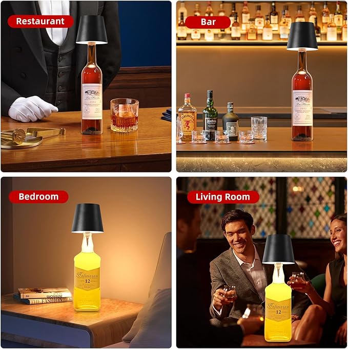 realmoon Wine Bottle Light Wireless Wine Bottle Light - Stylish 3 Color Dimmable LED Wine Bottle Light - Perfect for Dining Room, Bedroom and Bar Atmosphere(Black)