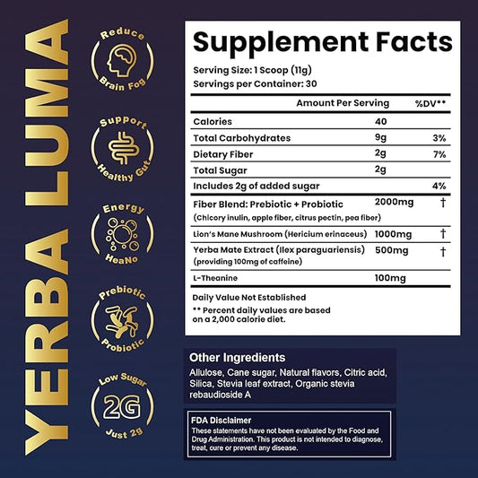 Yerba Mate Instant Tea Powder, 3-in-1 Super Bloom Energy Drink, Low Sugar, Supports Mental Clarity, Containing Prebiotics and Probiotics | Strawberry Matcha Flavor 30 Servings