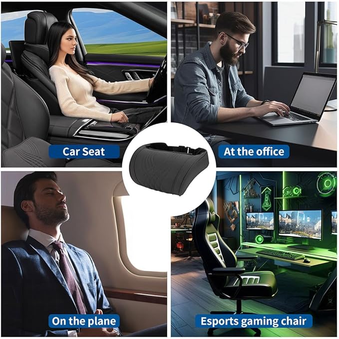 Car Headrest Memory Foam Neck Pillow for Driving with Leather Cover Soft Comfortable Seat Head Pillow Cushion for Most Cars SUV Sedan Home Office Black (1PC)