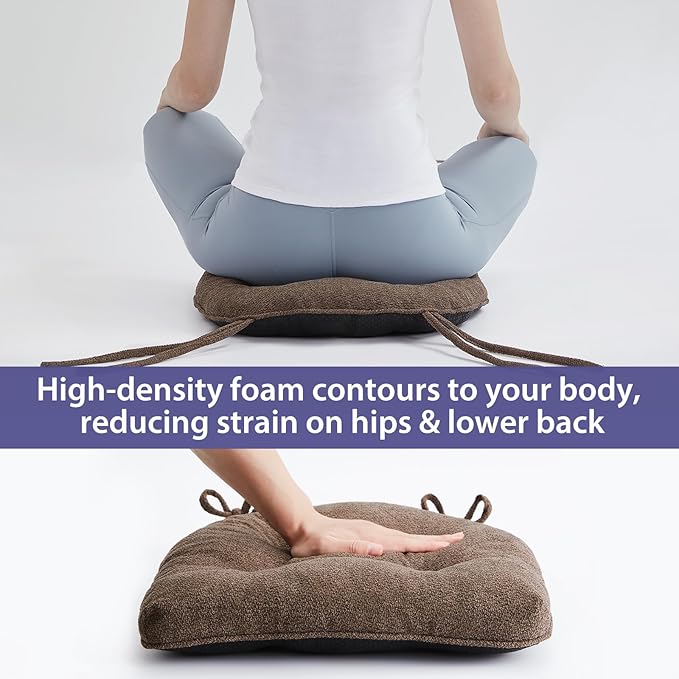 Chair Cushions Set of 6 for Dining Chairs, 16.5"x15.5" Kitchen Chair Pads with Memory Foam, Non-Slip Bottom & Ties, Tufted Indoor Seat Cushions for Home Use – Brown