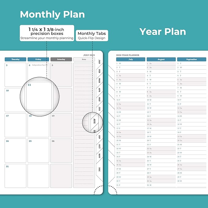 Planner 2025-2026 Daily Weekly and Monthly,8.5"x6.5",18 Months Spiral Bound Calendar Agenda with Self-adhesive Pen Holder,2026 Academic Plan with Vegan Leather Soft Cover,Light Blue