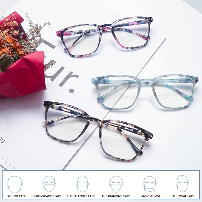 3 Pack Progressive Multifocal Reading Glasses Blue Light Blocking Spring Hinge Fashion Print Eyeglasses for women