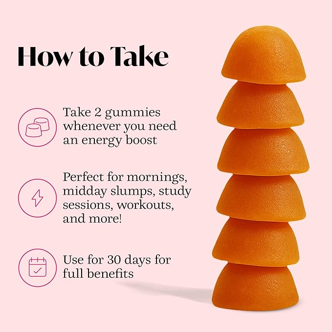 Winged Wellness Rise Up, Energy & Focus Gummies for Women - Daily Brain Boost Gummy Supplement with Natural Caffeine, Ashwagandha, B12, Nootropics Alpha-GPC & Lion’s Mane - Pineapple, 60 Gummies