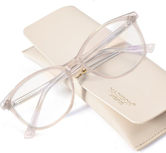 Madison Avenue TR90 Blue Light Blocking Glasses Anti Eyestrain UV Glare Blue Light Glasses for Women TV Phone Computer Gaming Eyeglasses (Nude Pink)