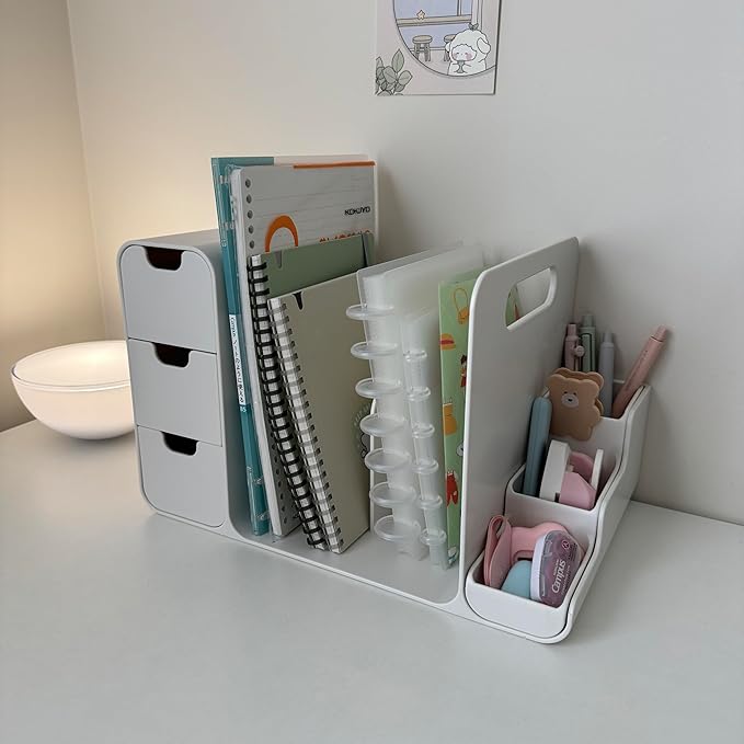 Desk Organizer with Drawers – White, 3-Drawer Storage Box for Office, Home, or School Desk – Compact, Lightweight, and Safe Design – 13.3" x 8.3" x 8.3"