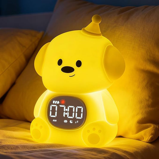 Alarm Clock for Kids with Night Light, Sleep Training Clock Time to Wake Clock, Rechargeable Silicone Light for Bedroom, Perfect Sleep Companion for Boys Girls,Dog
