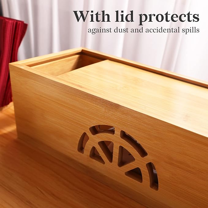 Cable Management Box Set of 2 by HTB, Large & Small Bamboo Cord Organizer Box to Hide Wires & Power Strips | Desk Computer Cable Management Box | Cable Storage | Cord Box Hider for Home & Office