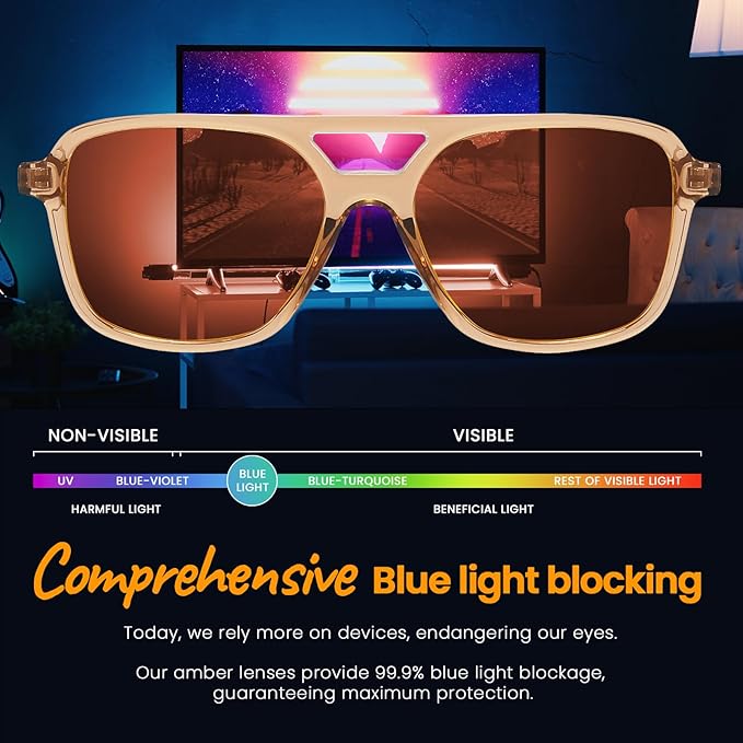 SODQW Gaming Blue Light Blocking Glasses for Men Women Reduce Eyestrain Orange Aviator Eyeglasses for Computer TV