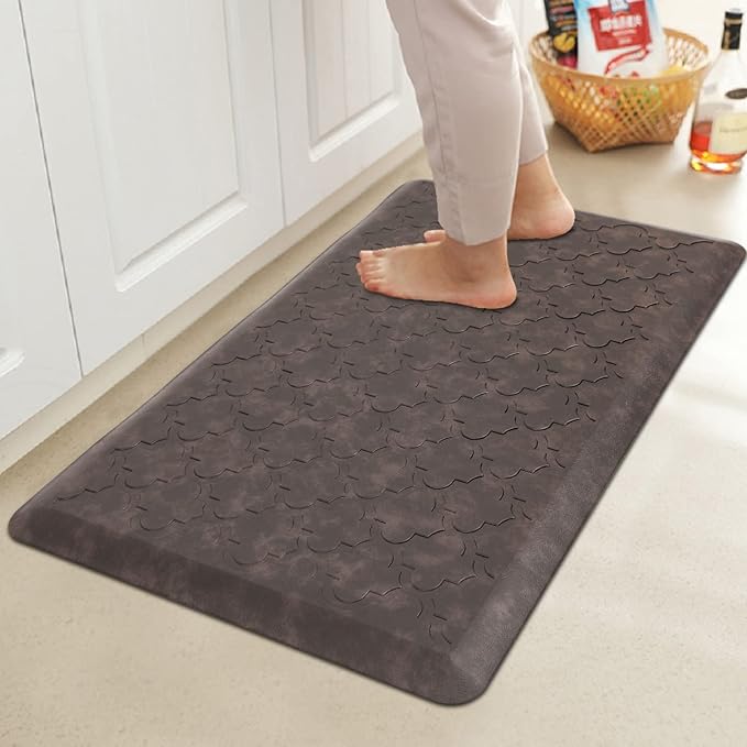 HEBE Kitchen Mat Cushioned Anti Fatigue Comfort Floor Mat 17.3"x28" Waterproof Non Slip Kitchen Floor Carpet Laundry Room Rug Heavy Duty Comfort Standing Mat Pads,Brown