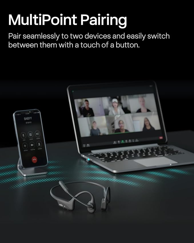 OpenComm2 UC 2025 Upgrade - Open-Ear Wireless Computer Headset with Boom Mic, Bone Conduction Bluetooth Stereo Headphones, USB-A Dongle Compatible with PC and Mac, Zoom Certified - C120UC