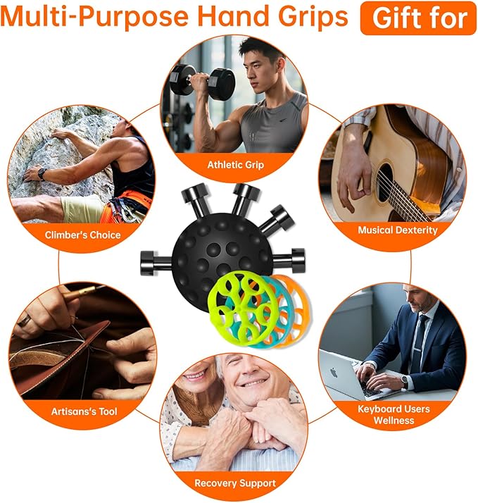 Finger Grip Strength Trainer Kit (4 Pack) with Forearm Strengthener Ball & Finger Extension Exerciser, Hand Grippers Balls for Improve Control and Coordination for Climbing Guitar Workout