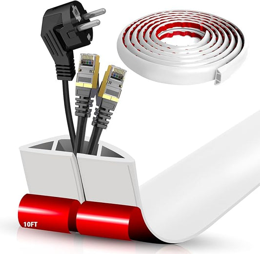 Floor Cord Cover Self Adhesive Cord Hider,10FT Cable Management, Extension Strip Protector for Wires, Prevent Cable Trips for Offices, Gyms, Exhibitions Cavity:0.51"(W) x 0.3"(H) White