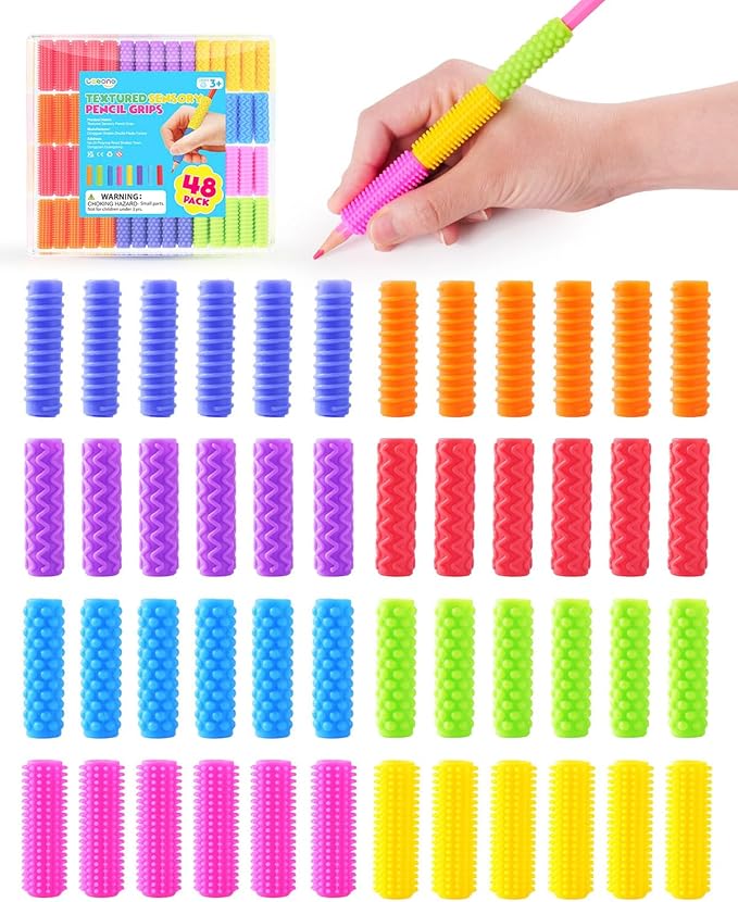 Sensory Fidget Toys Kids Adults: 48 Pack Textured Silicone Pencil Grips for Autism Kids Calming - ADHD Tools for Anxiety Relief Items - Quite Fidget Toy Gifts Christmas Stocking Stuffers for Kids