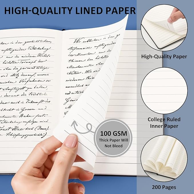 6 Pack Black Lined Hardcover Journal Notebook with 200 Pages, 8×5.7in, A5 journal Notebook, Journaling Notebooks for Work, School, Office,Women, Men, College Ruled Notebook, Hardcover Leather Journals