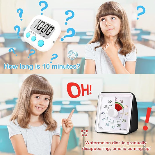 Secura 60-Minute Visual Countdown Timer for Kids & Adults, Classroom Time Management Tool (Black)
