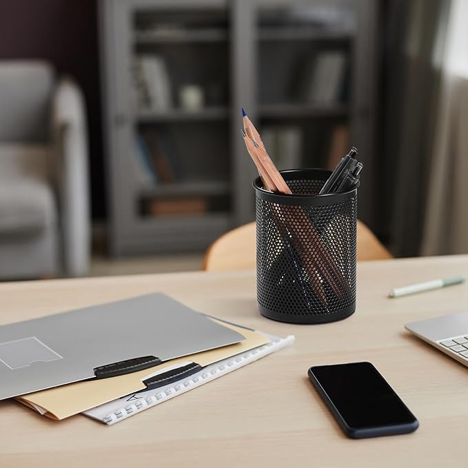Comix Pen Holder Desk Organizer, Wire Mesh Pencil Cup with Foam Pad and Non-Slip Bottom Office Supplies Desk Accessories for Home Office School, 1 Pack