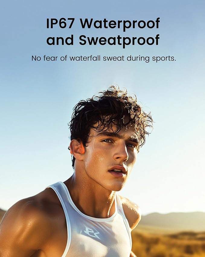 Aerra Bone Conduction Sport Headphones, IP67 Waterproof Workout Earphones, Open-Ear, Wireless Bluetooth with Mic, Secure and Comfortable for Running and Cycling, Orange and Black