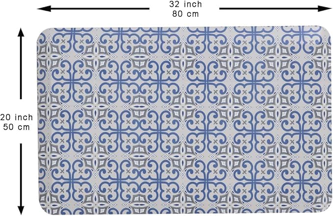 Mabel Home Anti Fatigue Floor Mat- 3 Size(20x32 & 20x39 & 24x70),16 Colors - Standing Desk Mat-Kitchen Floor Mat-Stain ResistantHome Non-Slip Bottom, Extra Soft (Blue&Pattern, 20" x 32")