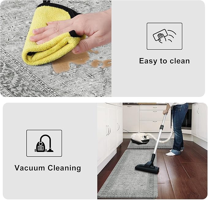 KIMODE Anti Fatigue Kitchen Mats for Floor, Boho Vintage Kitchen Rugs Sets of 2, Cushioned Kitchen Floor Mats Non Slip, Comfort Rugs for Kitchen Floor Sink Laundry Desk Grey 20"x59"+20"x32"