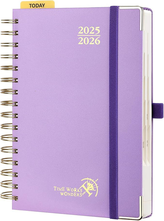 POPRUN Academic Daily Planner 2025-2026 One Page A Day - [5.75" x 8.5"- Spiral Hard Cover], Appointment Book (July 2025 - June 2026) with Monthly Calendar - Violet