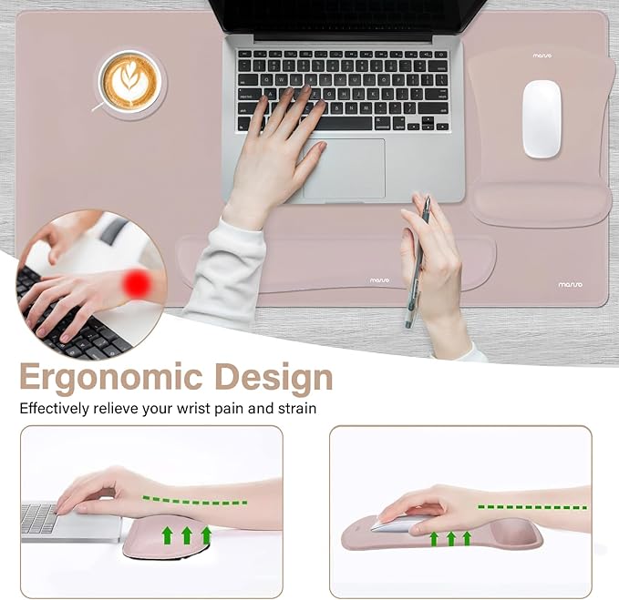 MOSISO Keyboard Mouse Pad Set, Large Gaming Mousepad&Keyboard Wrist Rest&Mouse Wrist Rest&Coaster, Ergonomic Non-Slip Mousepad&Easy Typing Cushion with Memory Foam for Home Office, Taupe Brown