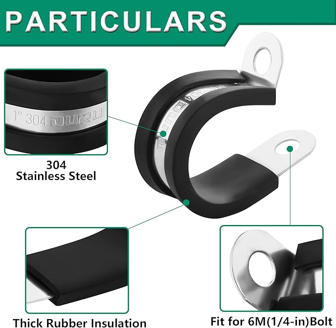 30pcs 3/16 Inch Cable Clamp,304 Stainless Steel Rubber Coated Cushioned Insulated Cable Clamps-Metal Wire Clamps,Pipe Clamps for Tube,Lines(Black,5mm)