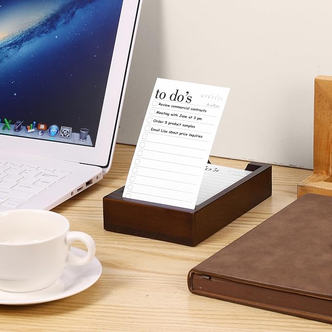Daily To Do List Planner - 50 ToDo Checklist Cards 3x5'' with Wooden Stand - Undated Daily Planner Notepad Perfect for Daily Tasks and Goal Setting, Enhanced Productivity, Work Office Accessories