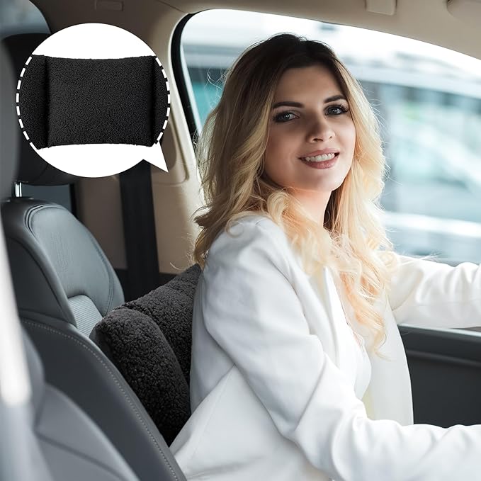 Queekay Fleece Lumbar Support Pillow 3 Section Back Pillow Office Chair for Back Support Comfortable Lumbar Cushion for Car Seat Pain Relief Sofa Rest(Black)