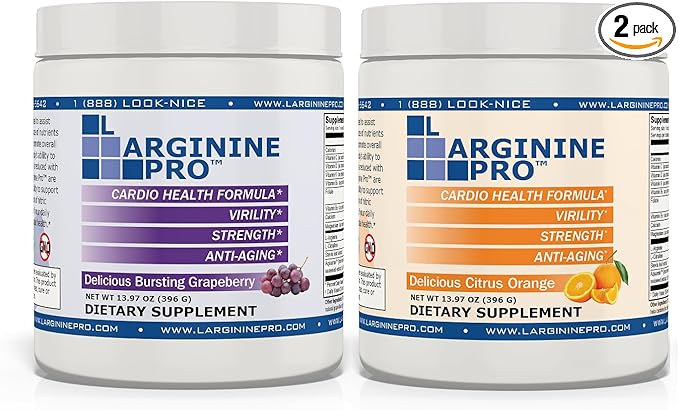 L-ARGININE PRO | 5,500mg L-Arginine Plus L-Citrulline 1,100mg Grape & Orange Powder Drink Mix Supplement for Increased Nitric Oxide Production