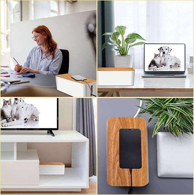 YUANYE Cable Management Box 2 Pack with 122 Cable Clips Set, Large Cord Organizer Box Hide Power Strip for Computer, Router, USB Hub and Under Desk Power Strip, Safe ABS Material Cord Management